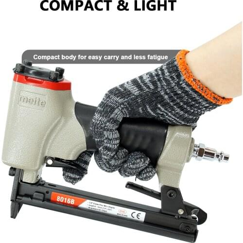 MEITE 8016B Pneumatic Upholstery Staple Gun, 21 Gauge 1/2 Crown, Air Fine Wire Stapler, Power Stapler for Woodworking