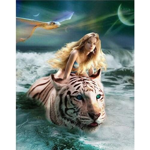 Beauty and tiger Needlework Aide sets Cross stitch 14CT Unprinted Embroidery kits Arts Cross-Stitching,DIY Handmade Home Decor