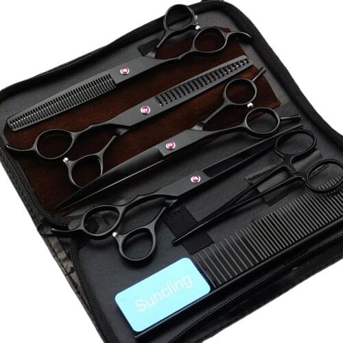 7 Inch Black JP Stainless Steel High Quality Left Handed Hair Scissors Set