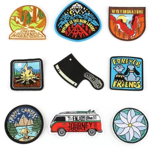 New Forest Badges bonfire Round kitchen knife landscape Embroidery Iron on Patches for Clothing DIY Clothes Stickers