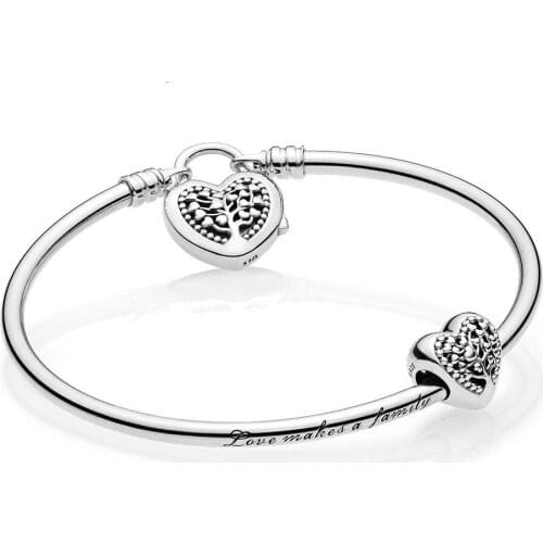 NEW 100% 925 sterling silver 1:1 Genuine Charm Life Tree Love Signature Bracelet Set Fit DIY Gift Women Original Jewelry Pan