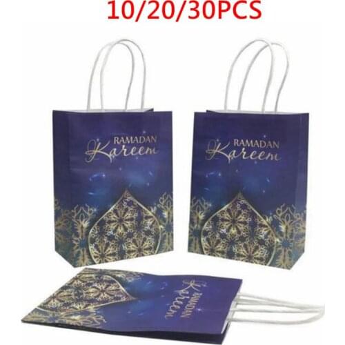 10/20/30Pcs Disposable Gift Bag Eid Mubarak Happy Ramadan Party Supplies Muslim Celebration Decoration Golden Tote Bag Wholesale