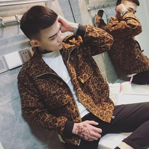 Autumn Korean version of the trend of thin jacket mens fast hand slim leopard print jacket