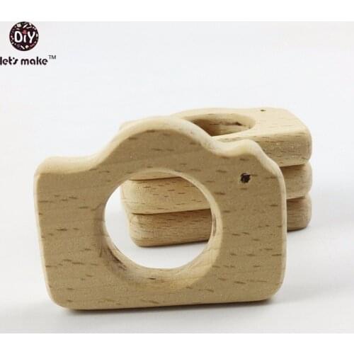 Lets make Baby Teether Eco-Friendly 20pc Montessori Organic Nursing Infant Toys Hand Cut Beech Wooden Camera Pendant Teether