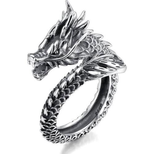 S925 silver creative retro Chinese dragon ring domineering exaggerated niche design mens opening adjustable brand jewelry