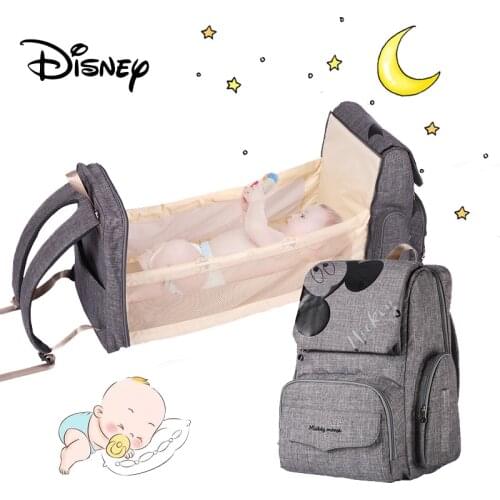 Disney Baby Diaper Bag Backpack Mother Maternity Organizer Outing Folding Crib Bed Insulation Bags Portable Baby Bags with Hooks