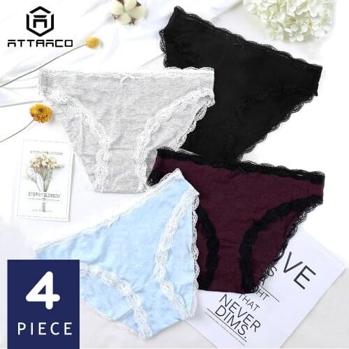 ATTRACO Womens Underwear Cotton Soft Panties Hipster Briefs Solid Packs of 4 Cueca Calcinha Tanga Thong Lace Edge Bow tie Sale