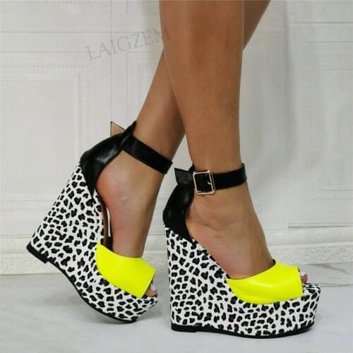 SEIIHEM Women Platform Wedges Pumps Ankle Strap Patchwork Height Increase Peep Toe Sandals Ladies Shoes Woman Big Size 43 47 52