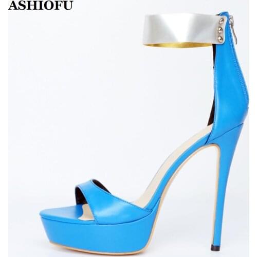 ASHIOFU Handmade Ladies High Heel Sandals Blings Ankle Strap Party Prom Shoes Sexy Club Platform Evening Fashion Sandals Shoes