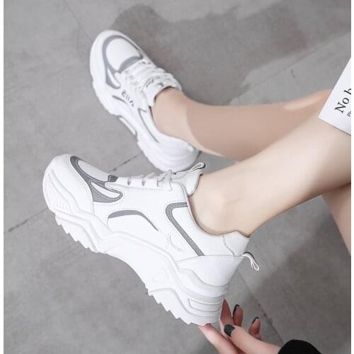 White Shoes Woman Platform Heels Korean Leather Walking Sneakers For Women Height Increase Platform Shoes For Women Sneakers