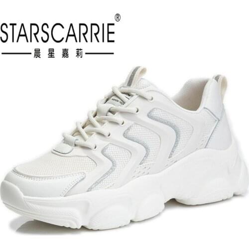 Sports shoes new 2021 new running breathable thick soled shoes for women casual flat soled leather shoes for women