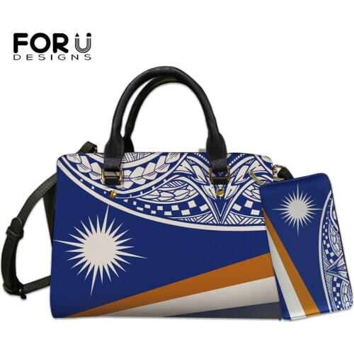 FORUDESIGNS Vintage Top-handle Bags Women Islands Polynesian Tribe Printed Casual Ladies Messenger Bags And Purse 2pcs Set Totes
