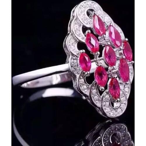 Luxurious long big Rhomboid Natural red ruby gem Ring S925 Silver Natural Gemstone Ring Womens wedding gift fine Jewelry