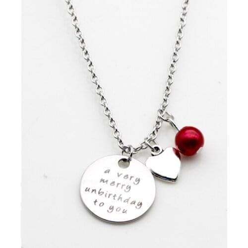 Fashion personality jewelry a very merry unbirthday to you heart pendant pearl necklace for Women N256
