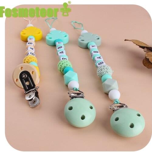 Fosmeteor 1pcs Food Grade Silicone Beads Teether Nursing Pacifier Clip Holder Chain Banana Leaf Nipple Holder for Infant
