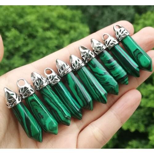 10pcs Green Malachite stone Hexagon Point Pendant Chakra Reiki Healing Amulet Wholesale