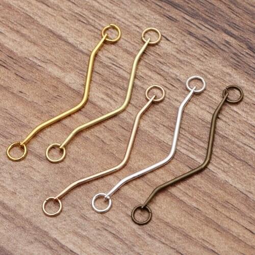100pcs 36mm Length Gold Silver Color Pendant Connectors With 2 Loops Brass Earrings Necklace Accessories For Jewelry Making