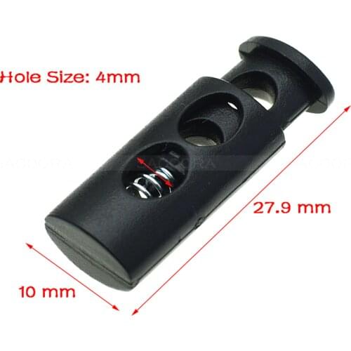 100pcs/pack 2 Holes Cord Lock Stopper Cylinder Barrel Plastic Toggle Clip For Garment Accessories Black