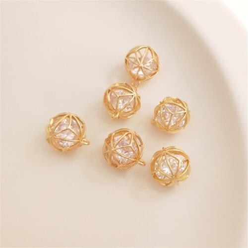 14K Gold Filled Hollow out flash zirconium pendant diy hand bracelet necklace ornament accessories