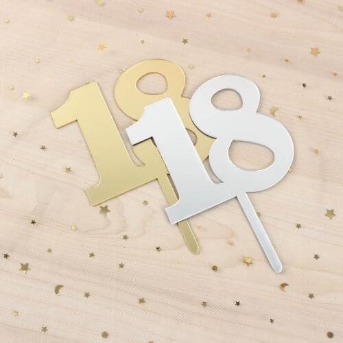 18th Happy Birthday Cake Topper Diy Party Decoration Coming-of-age Ceremony Gold Silver Digital Cakes Dessert Decor