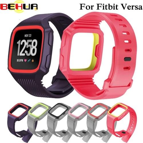 2in1 Silicone For Fitbit Versa Wristband Wrist Strap With Full Protective Case Cover Frame Watch Band Strap For Fitbit Versa