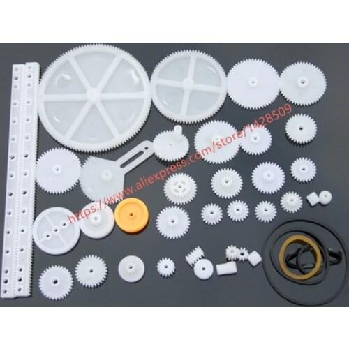 34 pcs/lot different type plastic mini gear and gear rack and worm and worm gear belt pulley for DIY toy model