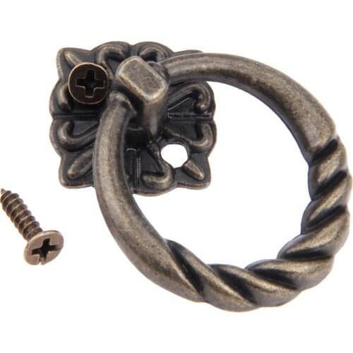 5pcs/set Ring Pull Knobs Antique Bronze Round Handle 48*37mm Zinc Alloy with screw Vintage Furniture fittings Cabinet Drawer