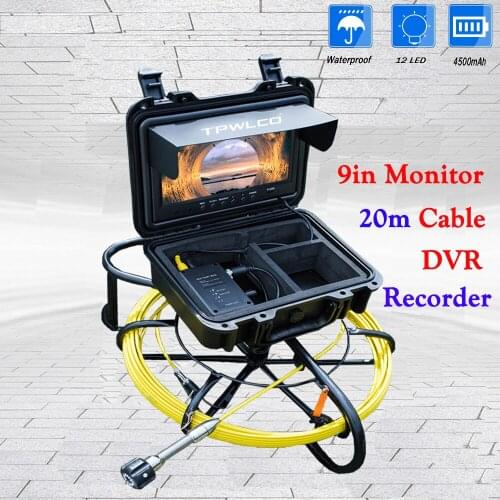9inch Video Monitor Pipe Inspection Camera with DVR Function 20M Coil Sewer Drain Clean Detection Equipment Kit 12pcs LED
