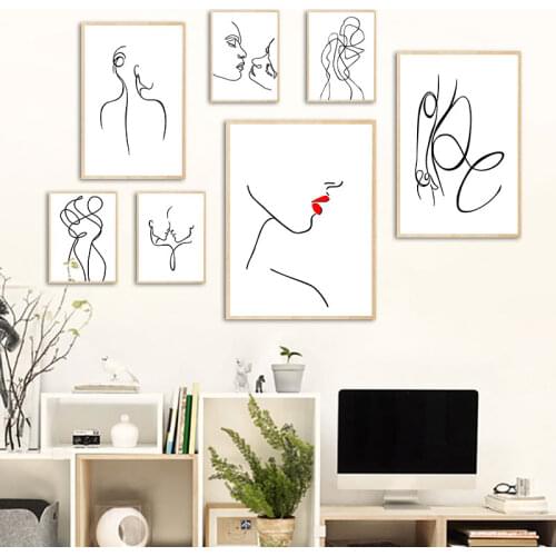 Abstract Black White Line Canvas Art Painting Nordic Wall Decorative Posters for Living Room Bedroom Home Decor Lovers Pictures