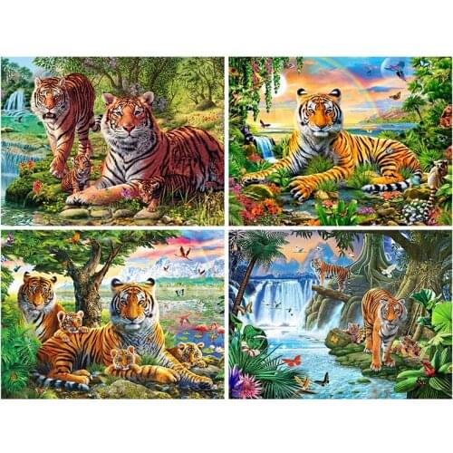 5D DIY Diamond Painting Tiger Cross stitch Kit Full Drill Diamond Embroidery Forest Animals Mosaic Rhinestones Home Decor Gifts