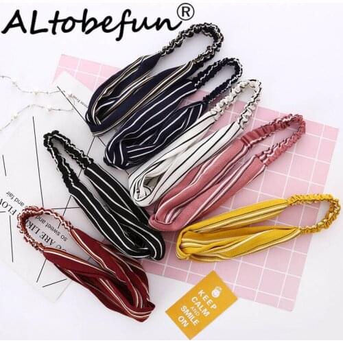 ALTOBEFUN Womens Striped Bow Hair Accessories Female Fabric Hair Band Girl Retro Cross Sports Headdress TC028