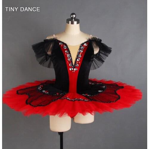 Black and Red Velvet Bodice with 7 Layers of Pleated Tulle Pancake Tutu Adult Professional Ballet Dance Tutu Dress BLL412