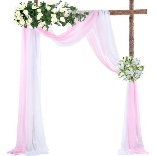 White Pink Wedding Arch Draping Chiffon Fabric Drapery Party Backdrop Curtain Table Runner For Wedding Decor