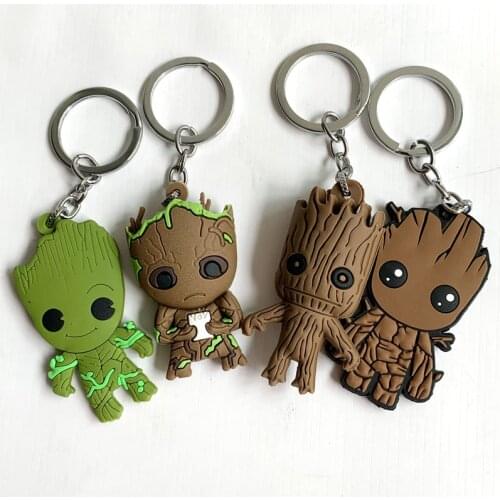 Cute I'm Tree Figure Keychain PVC Silicone Key Chain Double Side Cartoon Key Ring Kids Trinket Key Holder Gift U0816
