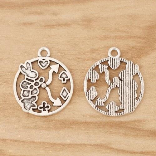 20 Pieces Tibetan Silver White Rabbit Poker Clock Alice in Wonderland Charms Pendants for Necklace Bracelet Earring Making
