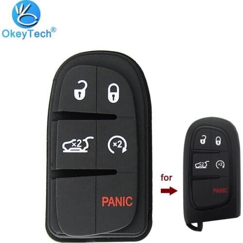 OkeyTech Car Key Shell Pad for Chrysler Dodge Journey Jeep Cherokee Grand Fob 4+1 5 Button Replacement Smart Card Repair Key Pad