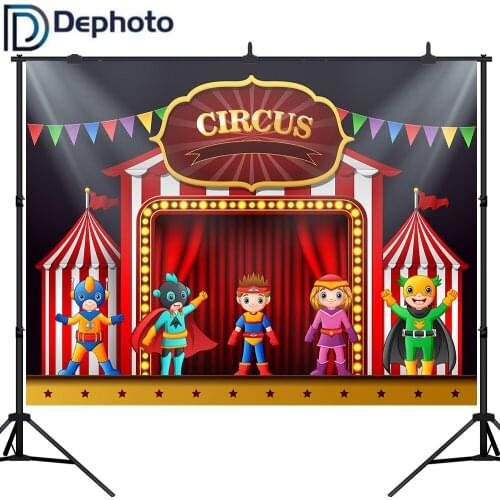 DePhoto Circus Photography Backdrop Super Hero Birthday Party Background Photocall Fotografia Photo Booth Photo Studio