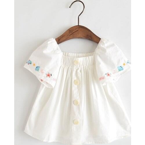 2021 Childrens dress summer new flower embroidered girl shoulder short-sleeved little girls clothing