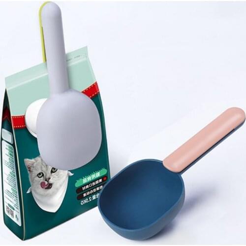 Pet Cat Dog Food Shovel Mutli-Function Feeding Scoop Spoon with Sealing Bag Clip Creative Measuring Cup