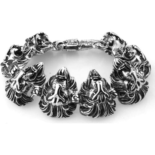 Granny Chic Animal Lion Head Jewelry Accessories Gothic Cool Stainless Steel Mens Bracelets Bangles Rock Punk Bracelet Brazalet