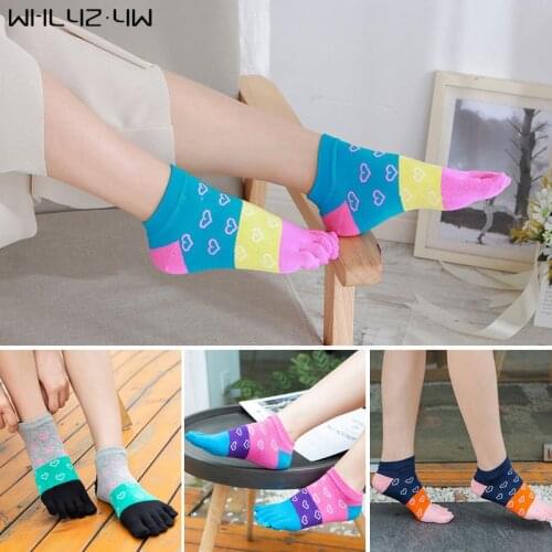 Good Quality Women Girl Socks With Toes Big Stripe Love Bright Color Harajuku Breathable,Deodorant,Invisible Five Finger Socks