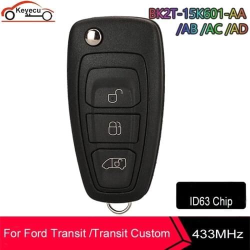 KEYECU OEM 434MHz 63+ Chip BK2T-15K601-AA/ AB/ AC A2C53435329 Remote Key Fob 3 Button for Ford Transit Custom 2014 2015 2016