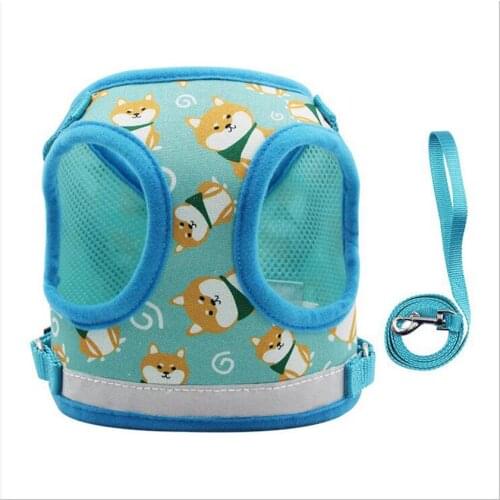 ADEWEL Dog Harnesses And Leash Sets Cute Shiba Inu Print Brathable Adjustable Pet Puppy Reflective Harnesses Vest For Small Dog