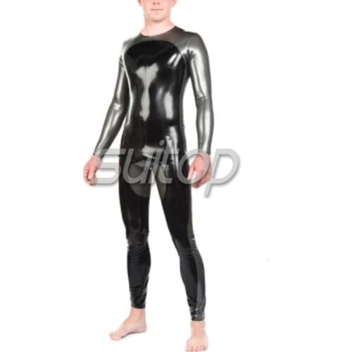 Suitop two color latex bodysuit rubber catsuit for boys