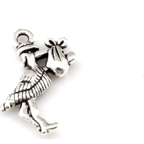 Hot ! 10pcs Zinc Alloy Bird - Stork & Baby Charm 24x13mm DIY Jewelry A-225