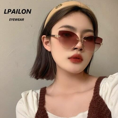【LPAILON】2021 new Frameless sunglasses women fashion cat-eye imitation wooden sunglasses 1277