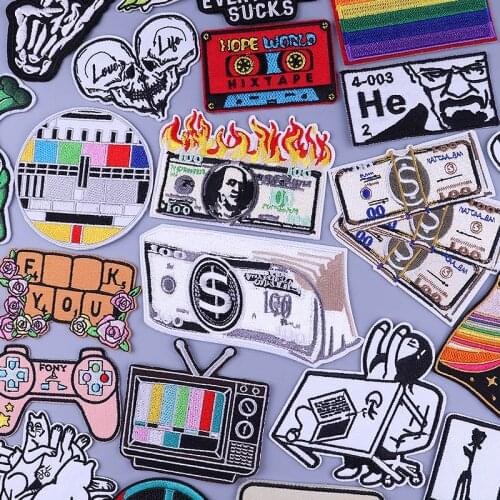 Money On Fire Patch Iron On Patches On Clothes Applique Sewing Jackets Stripes Embroidered Badge Fusible Patch Cheap things