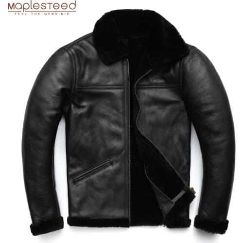 100% Natural Fur Shearling Coat Men Thick Black Winter Coat Men Leather Coat Warm Winter Asian Size M-4XL Winter Clothing M263