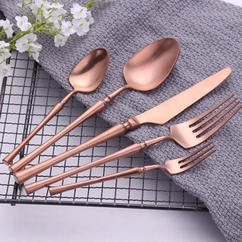 Cutlery Set Stainless Steel Rose Gold Spoons Dinnerware Set Dinner Fork Knife Spoon Exquisite Tableware Dishwasher Safe Cutlery