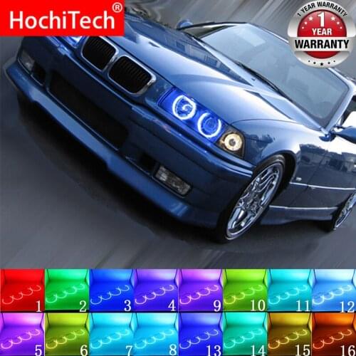 Latest Headlight Multi-color RGB LED Angel Eyes Halo Ring Eye DRL RF Remote Control For BMW 3 Series E36 1990-2000 Accessories